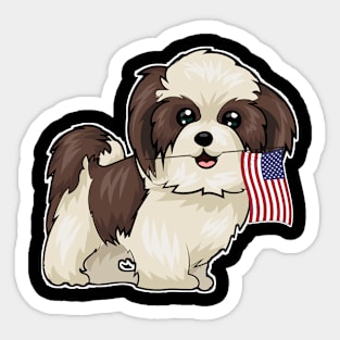 American Flag Shih Tzu Dog Love Sticker